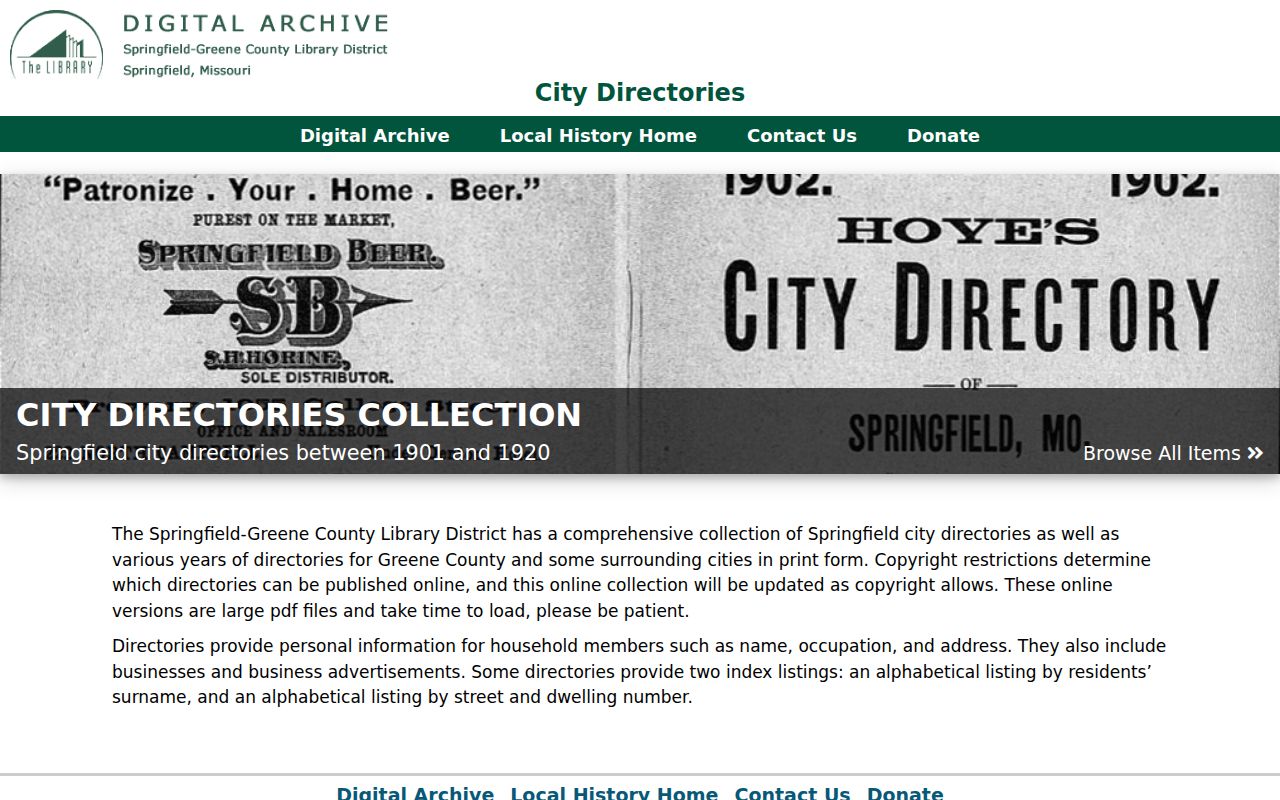 Greene County city directory digital collection and index information