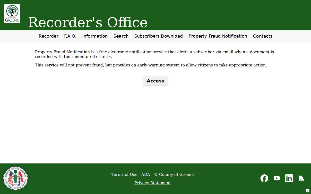 Greene County previous residents Property Fraud Notification alert service