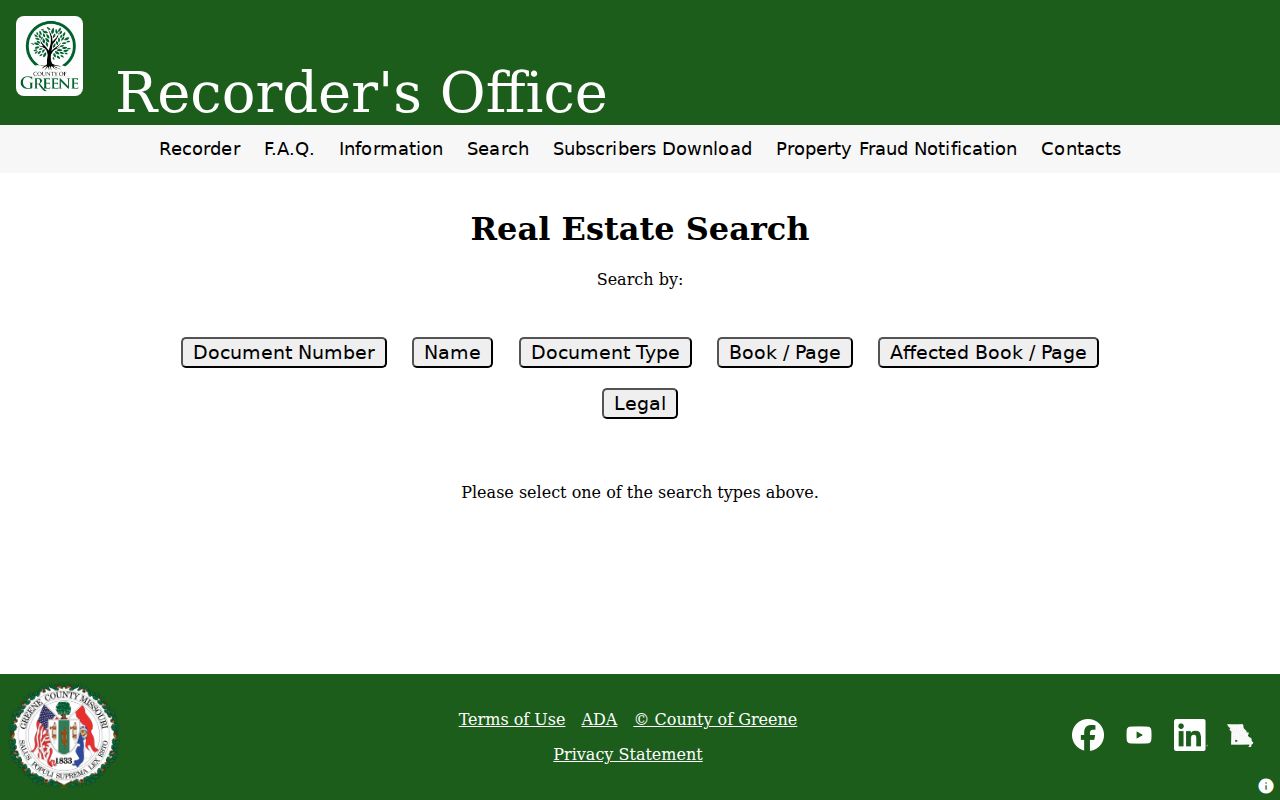 Greene County street directory Recorder search modes for deed records